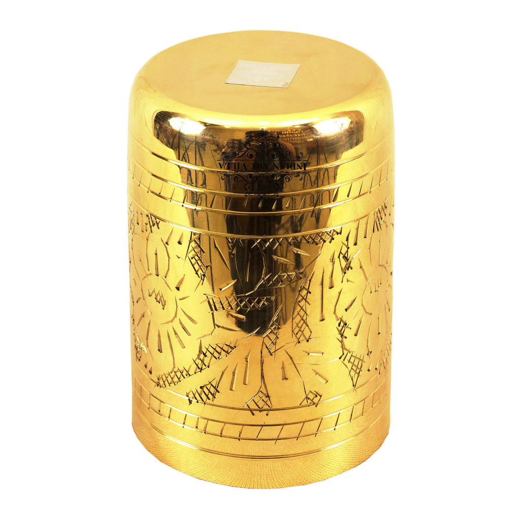 INDIAN ART VILLA Brass Designer Glass, Tumbler; Embossed Flower Design | Drinkware | 300 ML