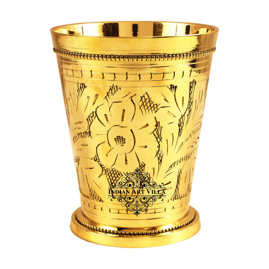 Handcrafted Pure Brass Julep Glass with Intricate Flower Design, Ideal for Serving Drinks in Style at Home or Events