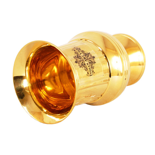 Pure Brass Glass with vertical gold linings a timeless piece for your home or as a gift available at Indian Art Villa.