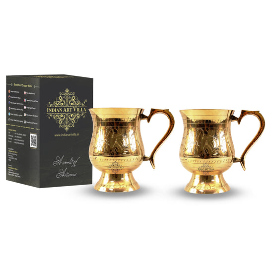 Premium pure brass tumbler with Mughlai style detailing offering a luxurious and historical design for your home or restaurant.