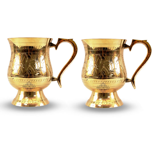 Classic pure brass tumbler with Mughlai style details offering an ornate yet timeless addition to your tableware or gifting collection.