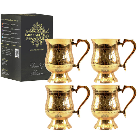 Set of 4 Pure Brass Mughlai Style Tumblers with elegant detailing ideal for home use and gifting purposes.