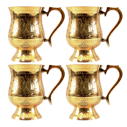 Traditional Pure Brass Mughlai Style Tumblers Set of 4, designed for elegant home décor and gifting occasions.
