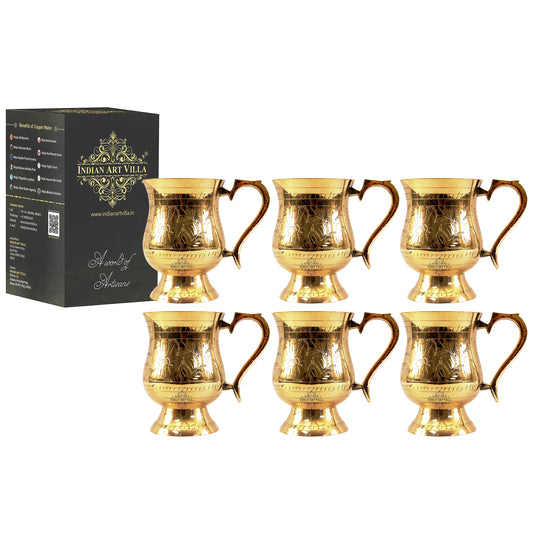 Pure Brass Mughlai Style Tumblers Set of 6 with intricate craftsmanship ideal for home decoration and presents