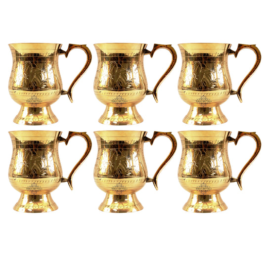 Set of 6 Pure Brass Tumblers with Mughlai design perfect for enhancing table settings and making thoughtful gifts