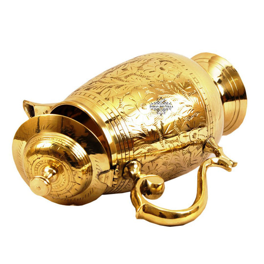 classic pure brass water jug with lid and engraved floral design a traditional serveware essential by indian art villa