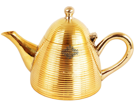 Handmade Pure Brass Cone Lining Tea Pot Kettle, Serving Tea Coffee