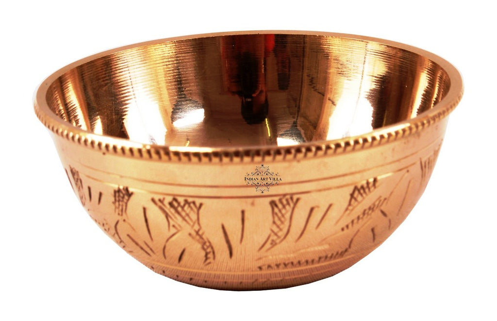 Brass Engraved Round Shaped Bowl with Beaded Design, Dinnerware, 100 ml