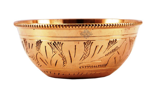 Indian Art Villa Presents Best Quality Brass Engraved Round Shaped Bowl with Beaded Design on the edges with a capacity of 100 ml at Best & Affordable Prices.
