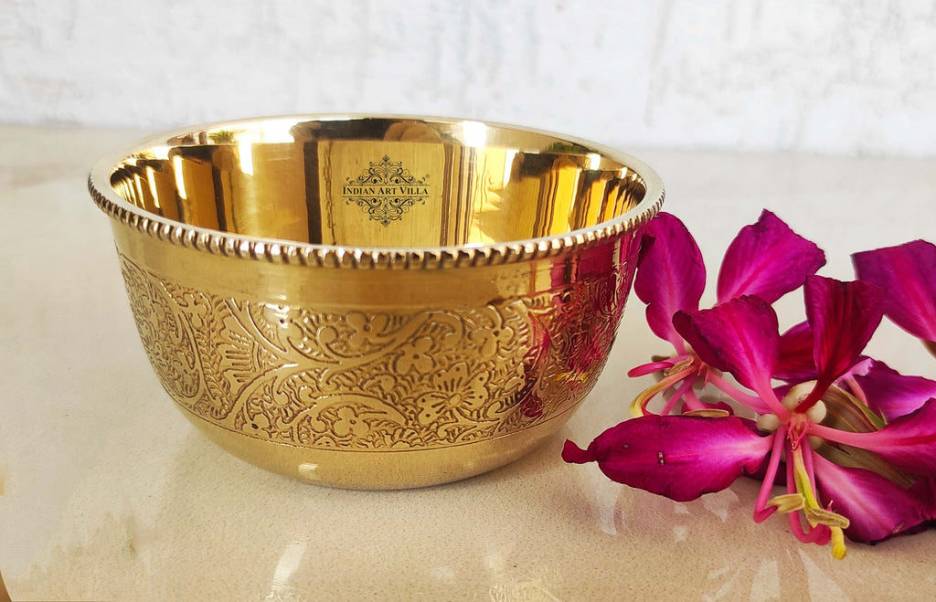Indian Art Villa Brass Embossed Round Shaped Bowl, Dinnerware, Serveware