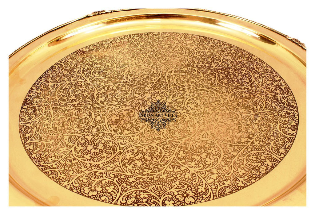Indian Art Villa Brass Embossed Designer Thali, Plate with Beaded Design, Serveware, Dinnerware, Tableware