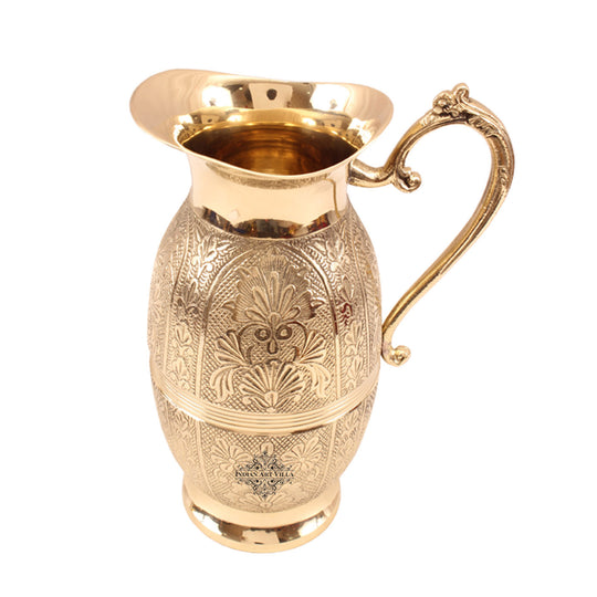 Indian Art Villa brass pitcher with intricate shahi pattern handmade elegant water pitcher for luxury table decor gifting