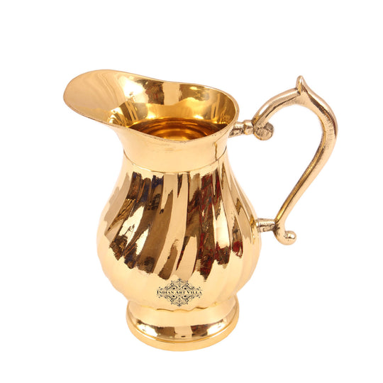 indian art villa brass jug with premium shine and lining pattern for home and decor