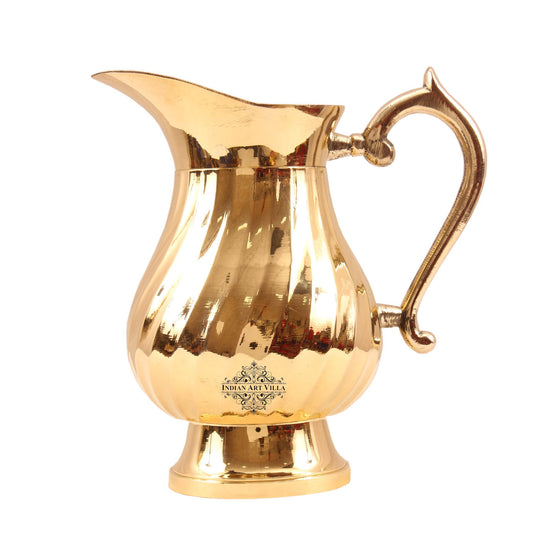 golden brass water jug with traditional lining design curved handle for dining by indian art villa
