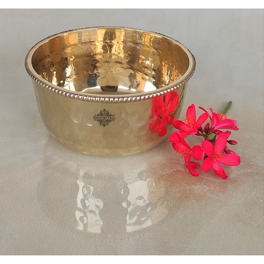 Brass hammered designer bowl beaded design studio view — Indian Art Villa