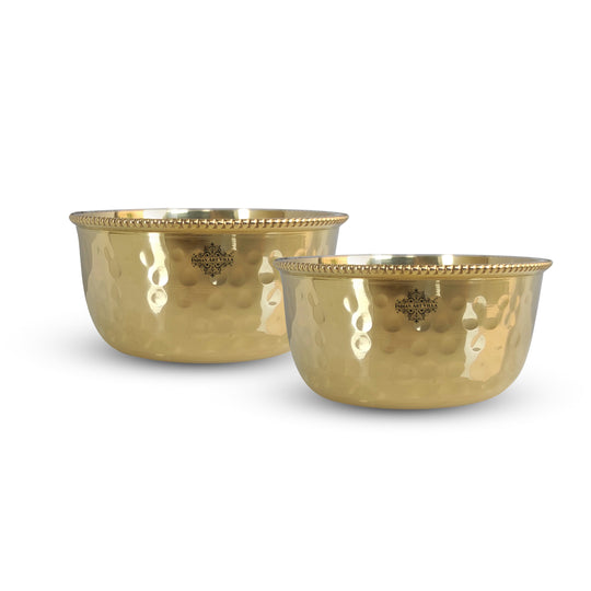 Brass hammered designer bowl beaded design side view — Indian Art Villa