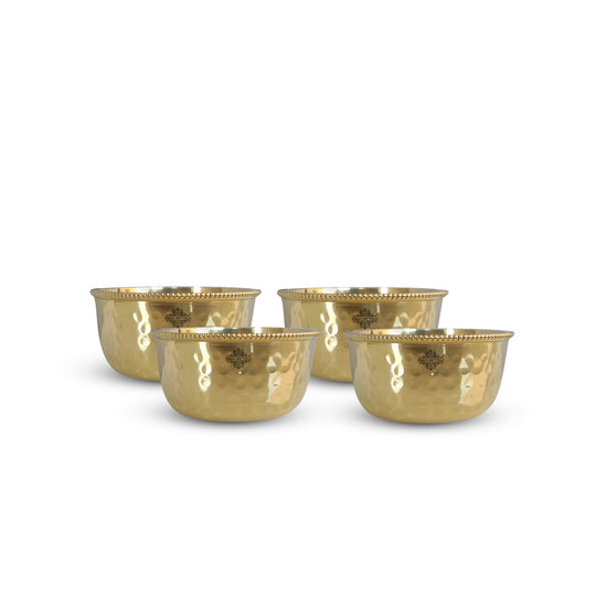 Brass hammered designer bowl beaded design top view — Indian Art Villa