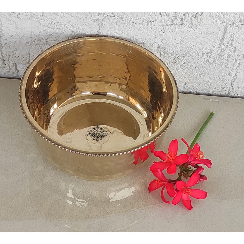 Indian Art Villa Brass Hammered Designer Bowl with Beaded Design, Dinnerware, Tableware