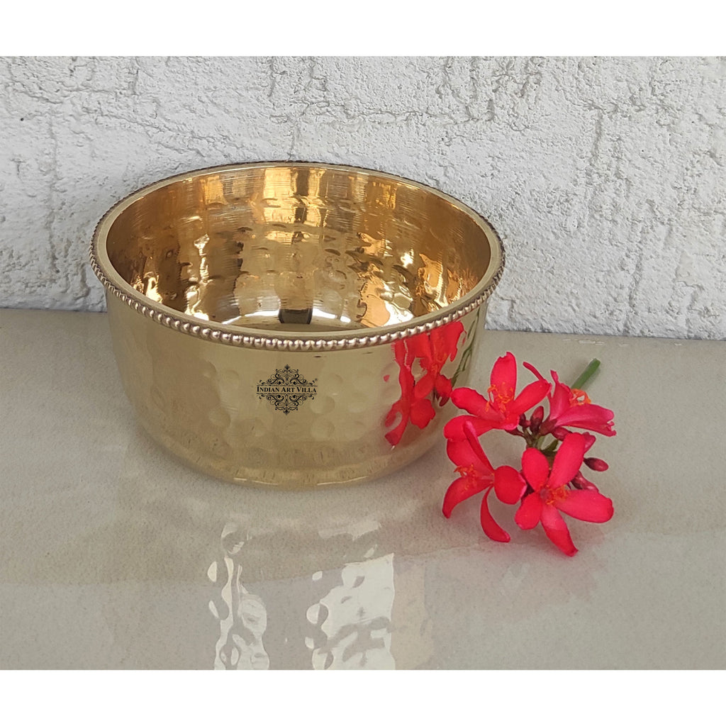 Indian Art Villa Brass Hammered Designer Bowl with Beaded Design, Dinnerware, Tableware