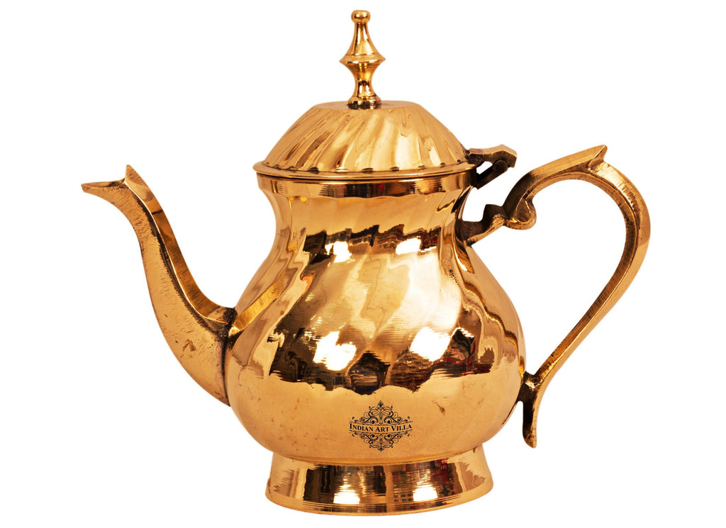 Indian Art Villa Pure Brass Lining Design Mughlai Tea Pot with Lid -400 ML