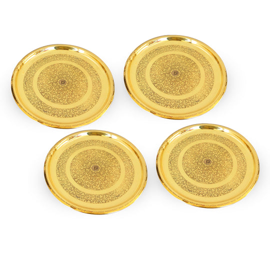 Indian Art Villa brass thali set of 4 crafted for ritual use food serving or elegant festive table presentation