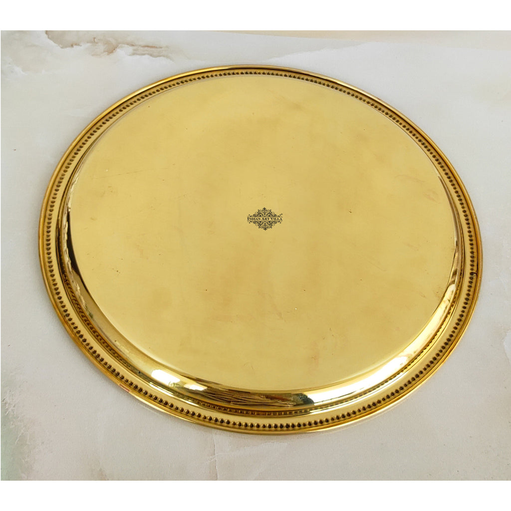 Indian Art Villa Brass Double Ring Floral Design Plate Platter, Serveware & Tableware, Gold