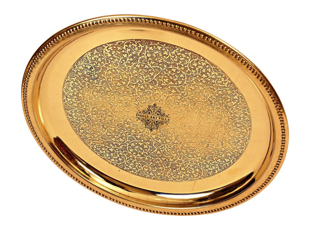 Indian Art Villa Pure Brass Floral Design Single Ring Plate 12"Inch Dia