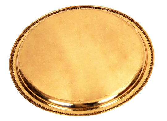 Indian Art Villa brass plate in rich floral pattern with glossy finish and round beaded rim in royal decorative style