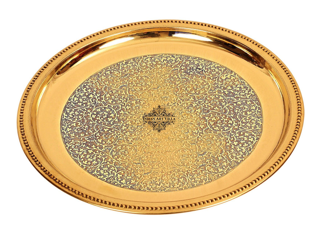Indian Art Villa Pure Brass Floral Design Single Ring Plate 12"Inch Dia