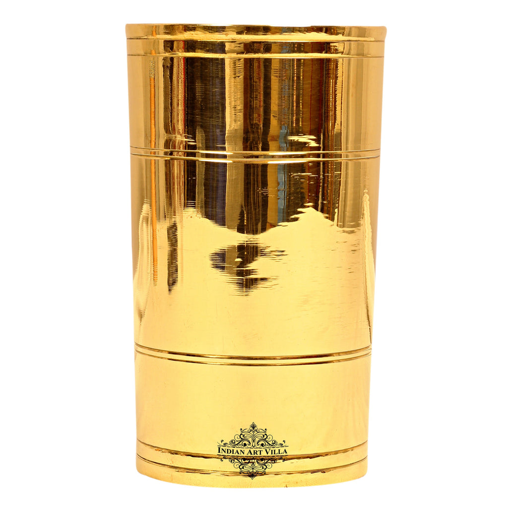 Indian Art Villa Brass Handmade Lining Design Glass Tumbler Cup 400 ML