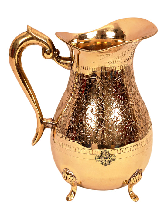 designer Pital jug with antique embossed work and strong four leg support artistic home decor piece by indian art villa