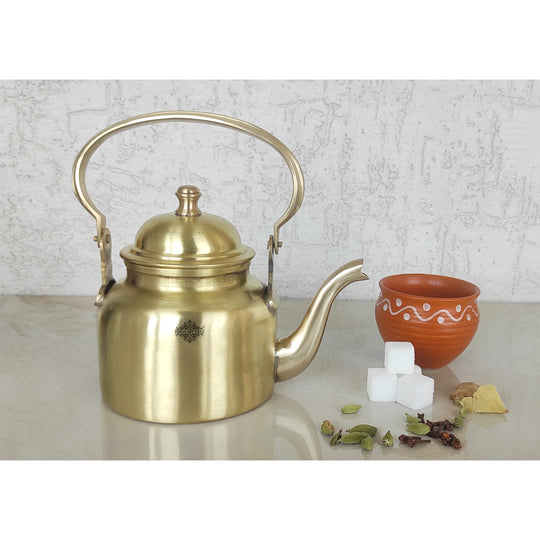 Pure brass designer tea kettle pot top view — Indian Art Villa