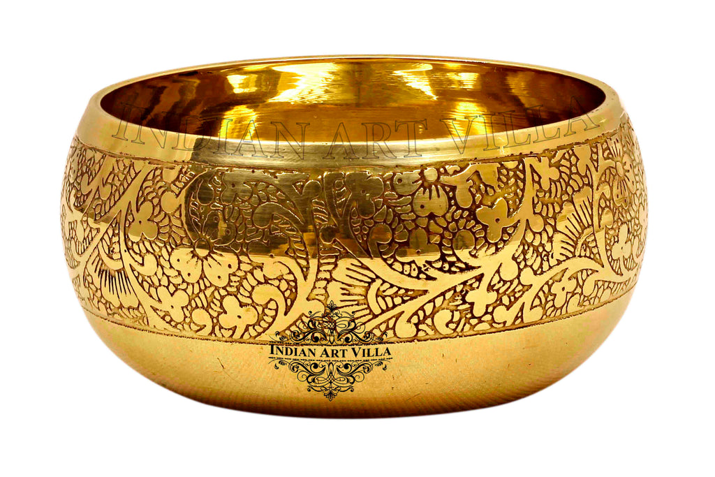 Indian Art Villa Brass Embossed Round Shaped Bowl, Dinnerware, Serveware, 150 ml