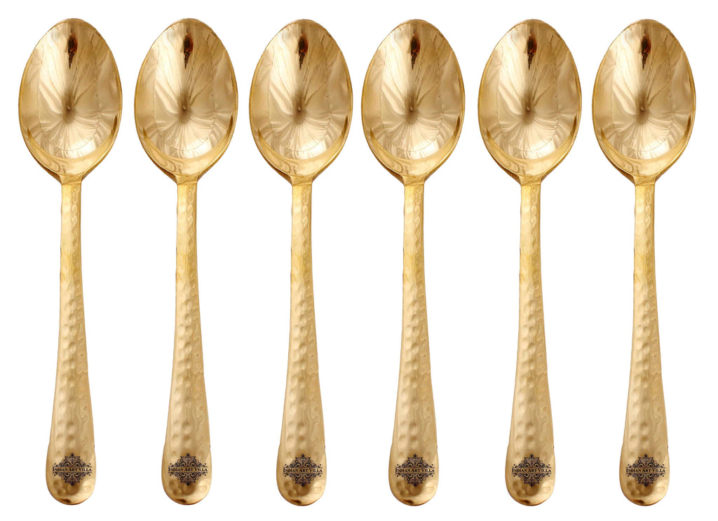 Indian Art Villa Brass Handmade Designer Spoon, Flatware, Tableware, 7"