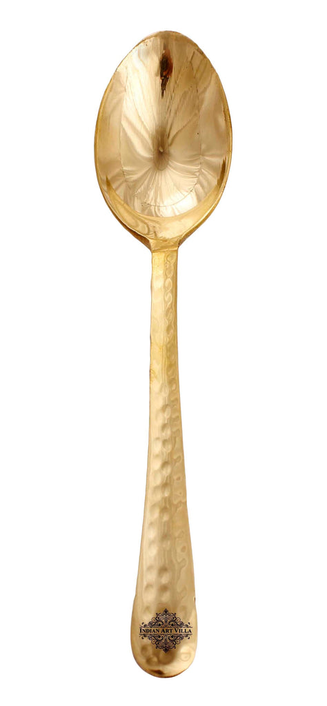 Indian Art Villa Brass Handmade Designer Spoon, Flatware, Tableware, 7"