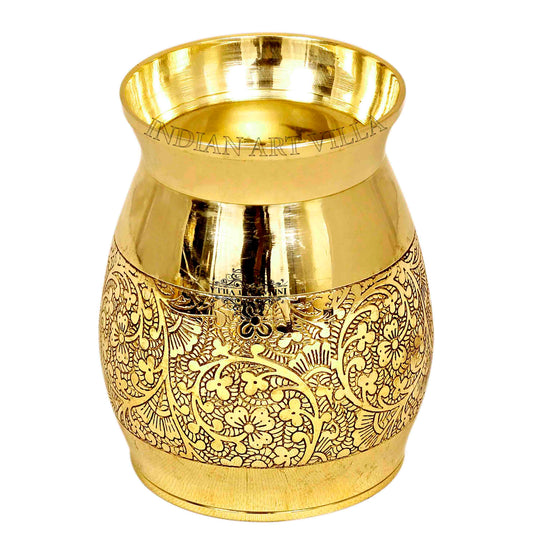 Pure brass glass featuring delicate flower engravings 300ml capacity perfect for special occasions and gifting.