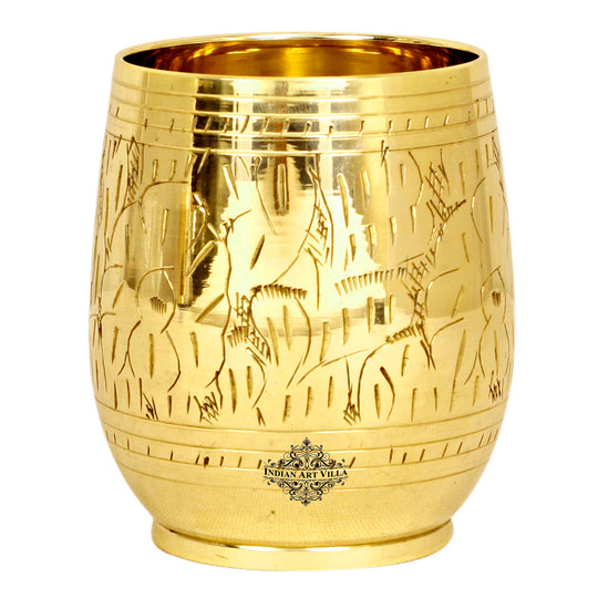 Handmade pure brass glass with beautiful leaf engraving designs ideal for gifting or adding elegance