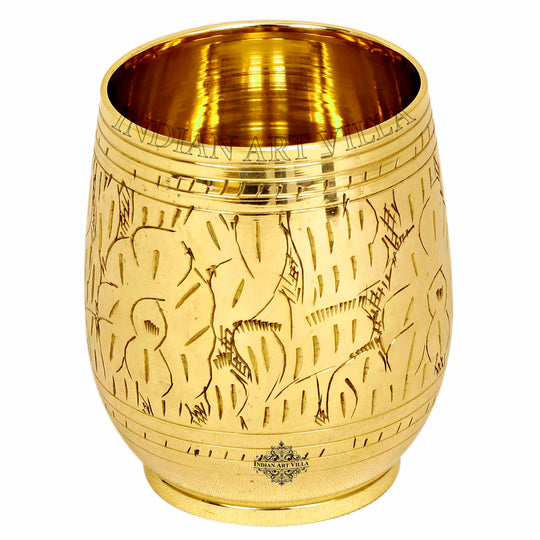 Pure brass glass with leaf engraving design handcrafted to perfection for a unique touch to your drinkware