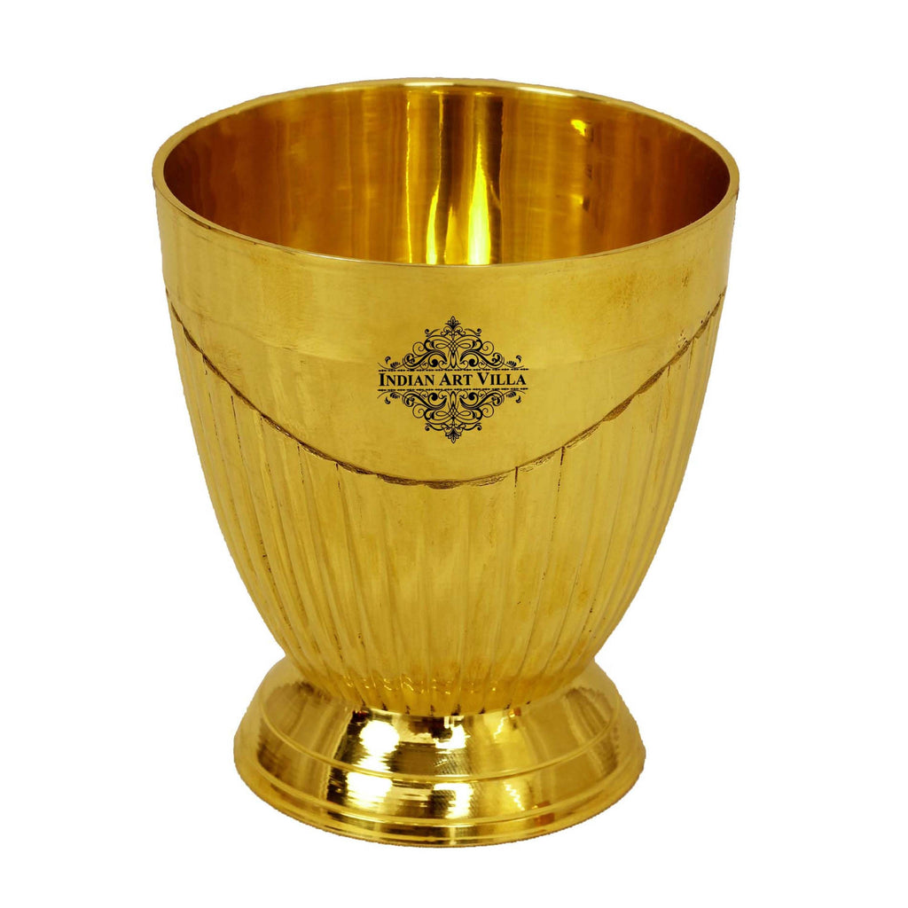 Indian Art Villa Pure Brass Glass, Lining Design Glass, 300 ML