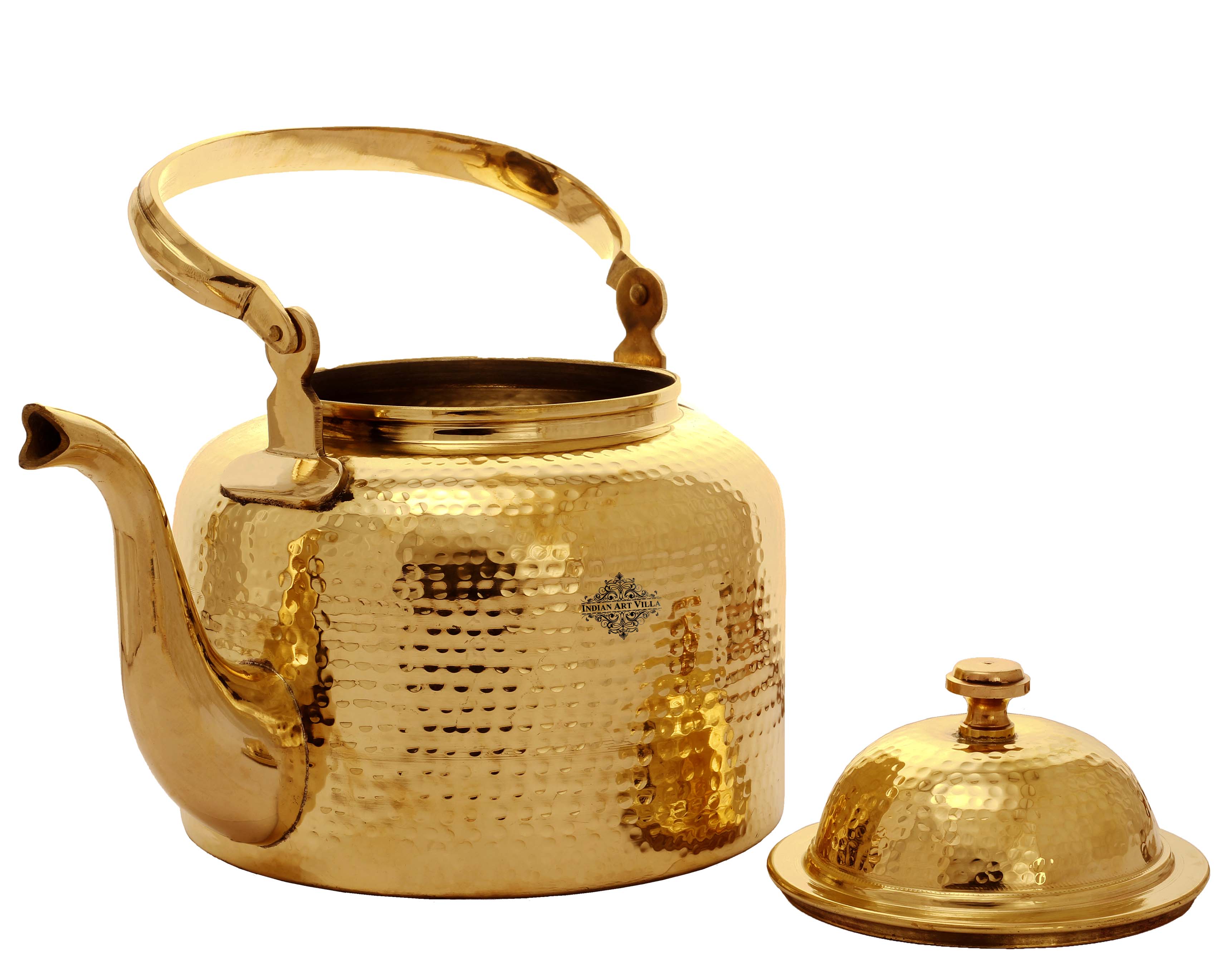 Indian Art Villa Designer Embossed Mughlai Brass Tea Kettle Pot Inside Tin  Lining, Serving Tea Coffee, Tableware, 500 ML, Gold