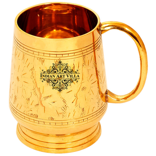 Brass Handmade Designer Mug Cup, 500 ML, Gold