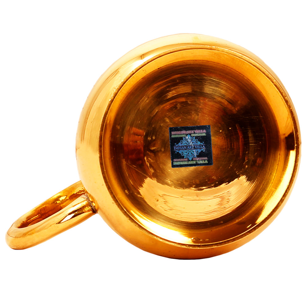 Indian Art Villa Pure Brass Handmade Designer Mug Cup, 500 ML, Gold