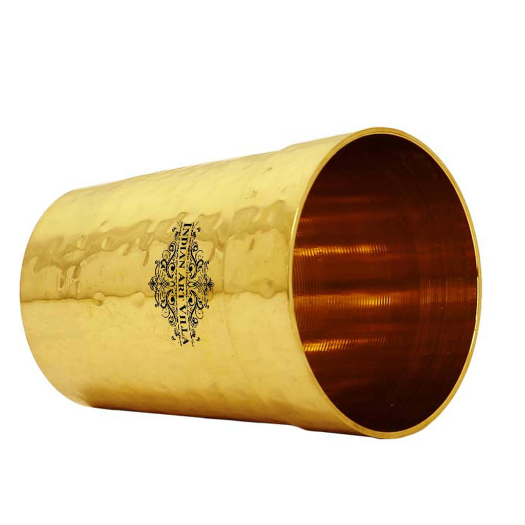 INDIAN ART VILLA Brass Glass Tumbler Cup, Hammered Design, Drinkware, 160 ML, Gold