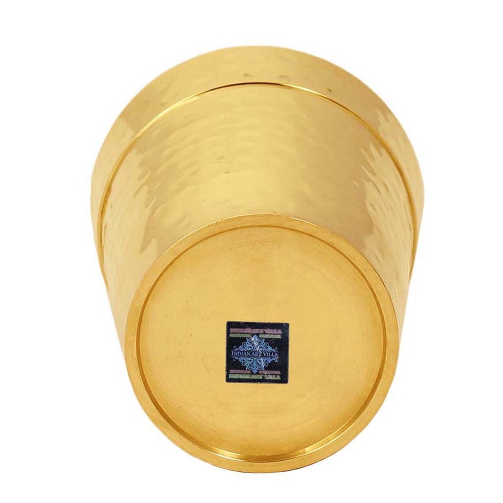 INDIAN ART VILLA Brass Glass Tumbler Cup, Hammered Design, Drinkware, 160 ML, Gold