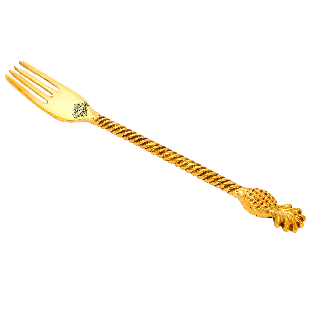Indian Art Villa Brass Designer Fork,Pineapple Design,Flatware, 8.5'' Inch, Gold