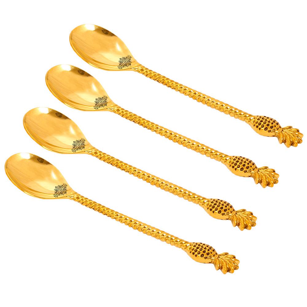 Indian Art Villa Brass Designer Spoon, Pineapple Design, Gold