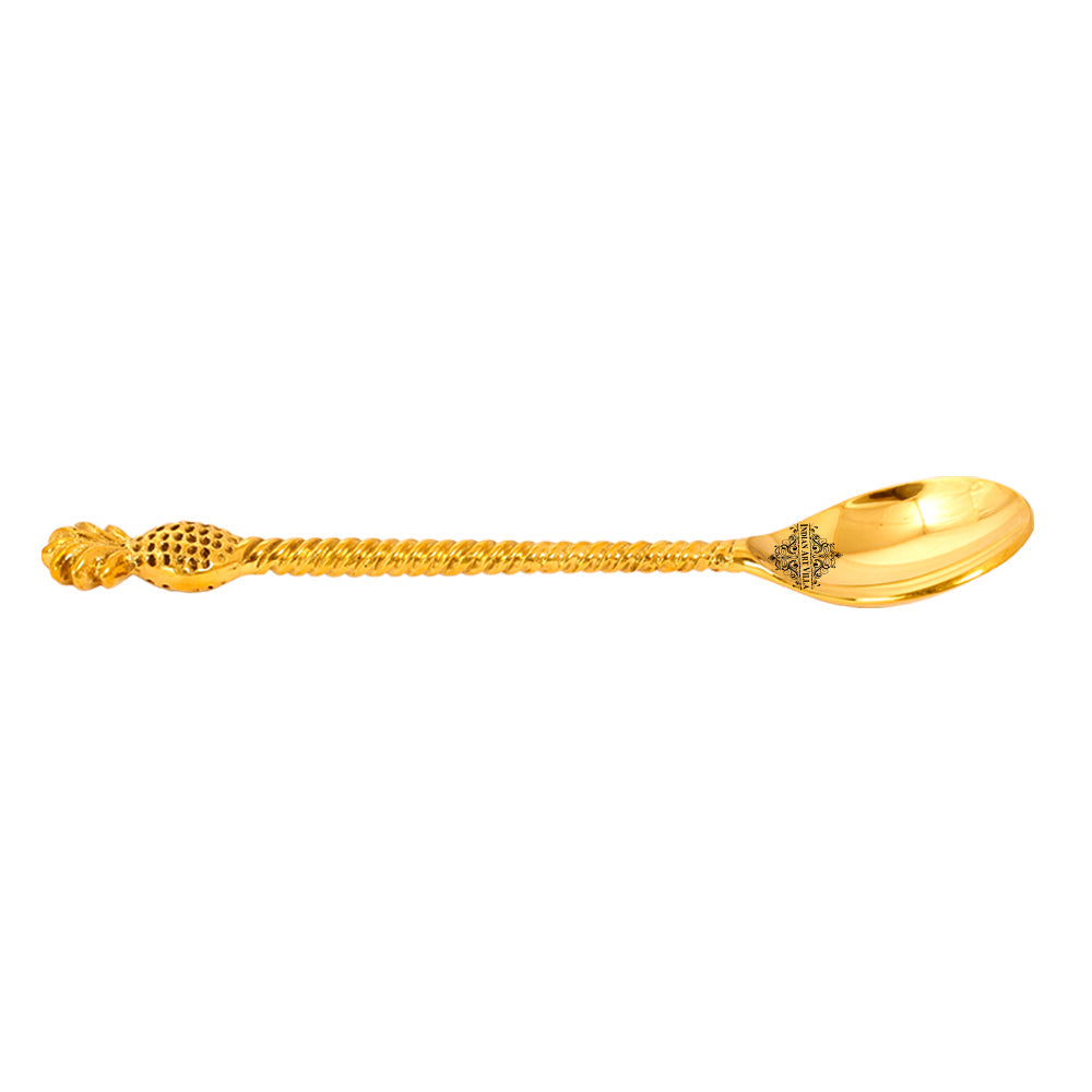 Indian Art Villa Brass Designer Spoon, Pineapple Design, Gold