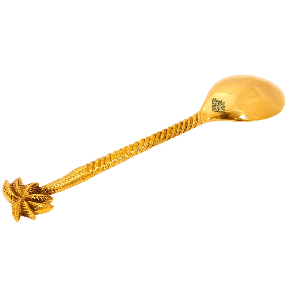 Indian Art Villa Brass Designer Spoon, Tree Design, Flatware, 8.3'' Inch, Gold