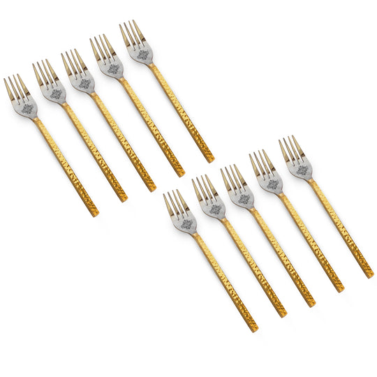 Pure Steel Hammered Fork  With Brass Handle, Length:- 18.80 cm