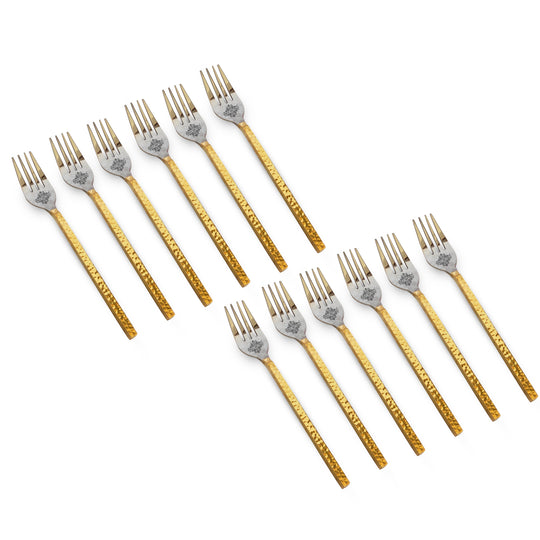 Pure Steel Hammered Fork  With Brass Handle, Length:- 18.80 cm